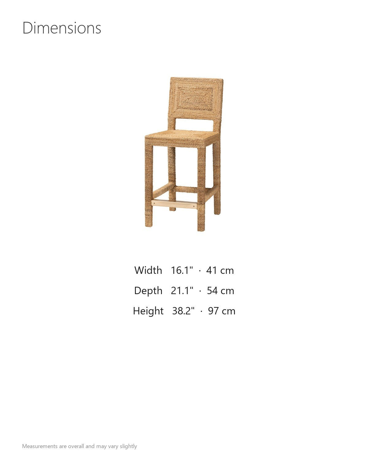 Cardeto Parsons Seagrass-Wrapped Counter Stool dimensions