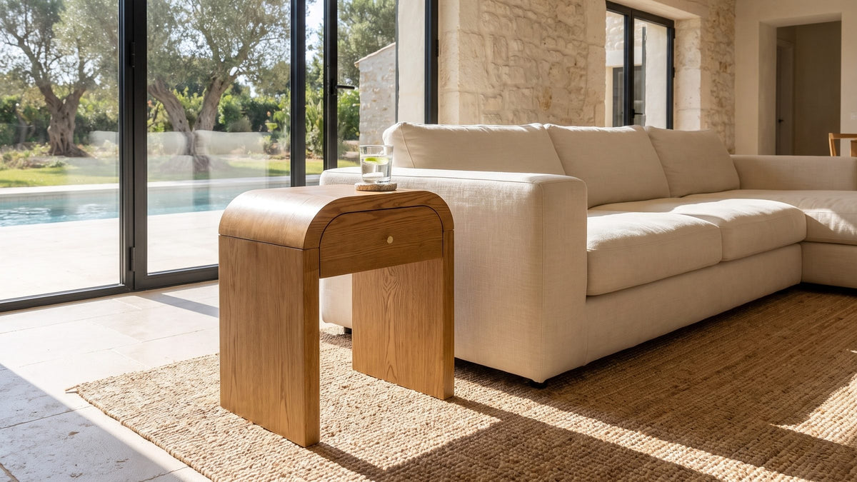 Warm wood, soft corners. - Cariati Ash Veneer Curved-Top Side Table