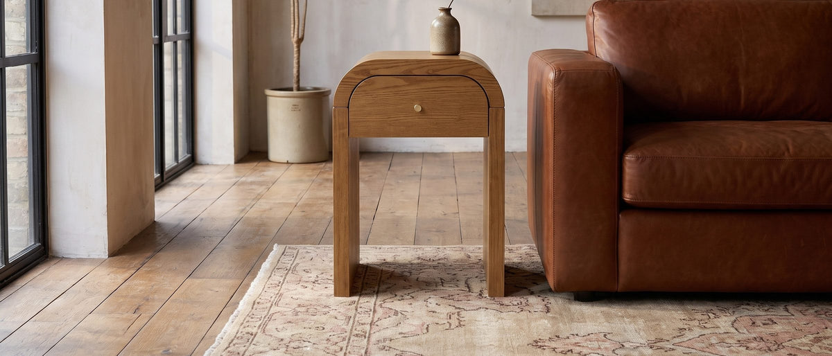 Cariati Ash Veneer Curved-Top Side Table in the room