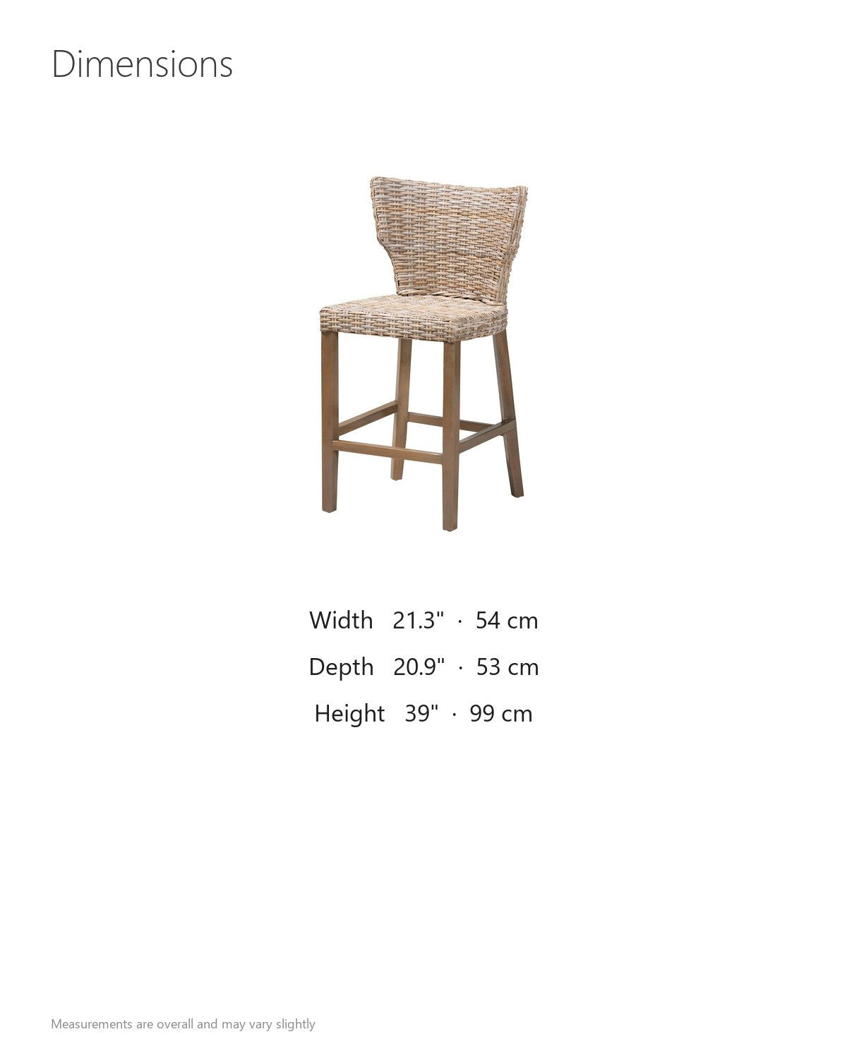 Carlopoli Wing-Back Grey Kubu Rattan Counter Stool dimensions