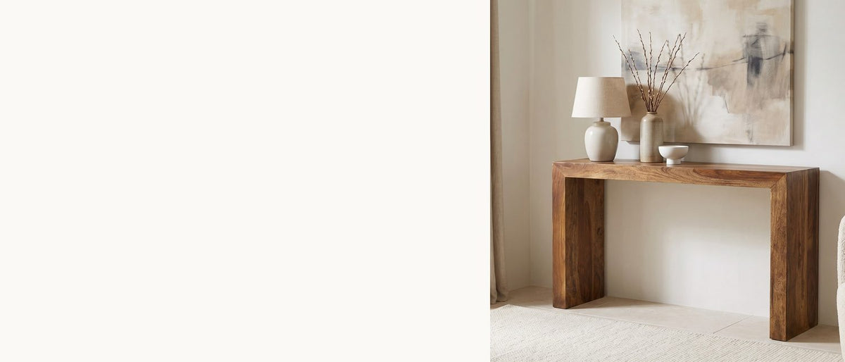 Three slabs of sheesham, mitred. - Carosino Solid Sheesham Waterfall Console Table