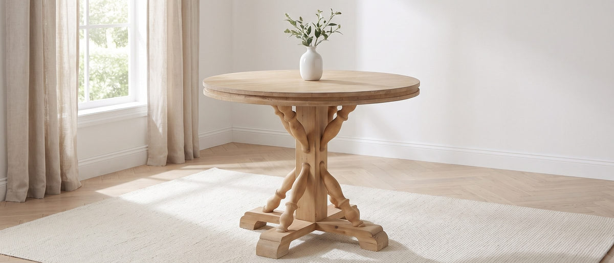 Casabona 42-Inch Round Fir Baluster Pedestal Dining Table in the room