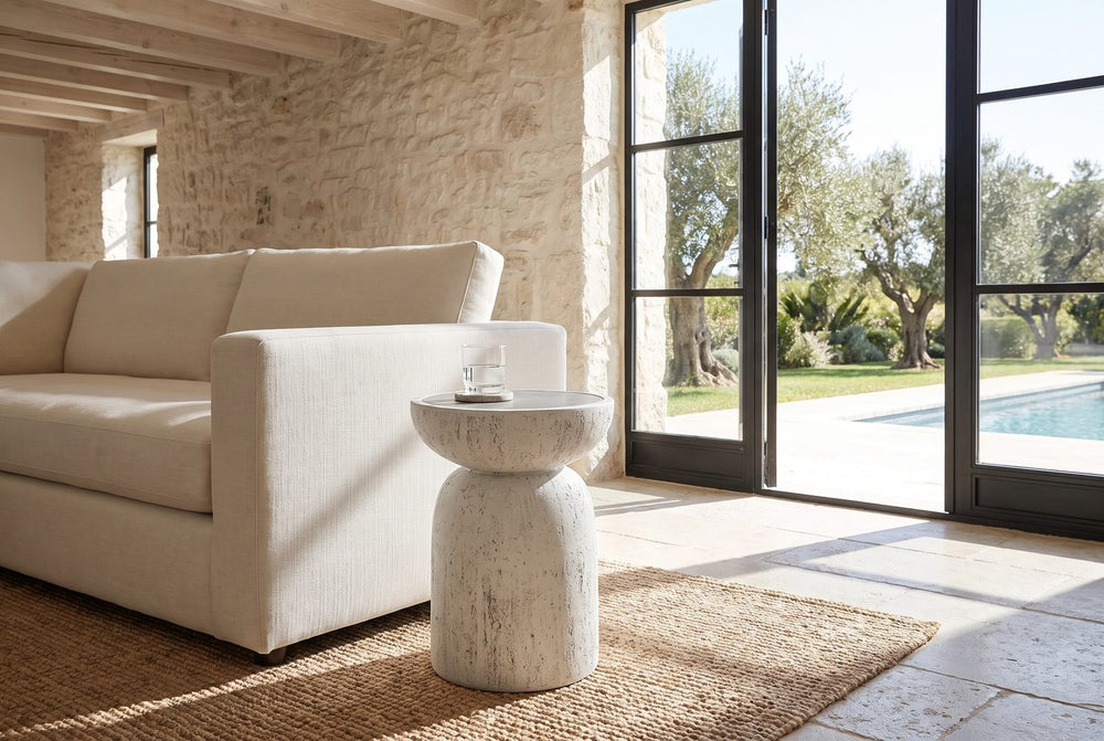 An hourglass, seen at an angle