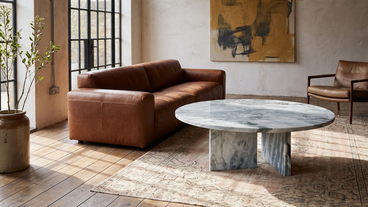 A grey-blue corner, completed. - Cascia Compact Blue-Grey Marble Coffee Table