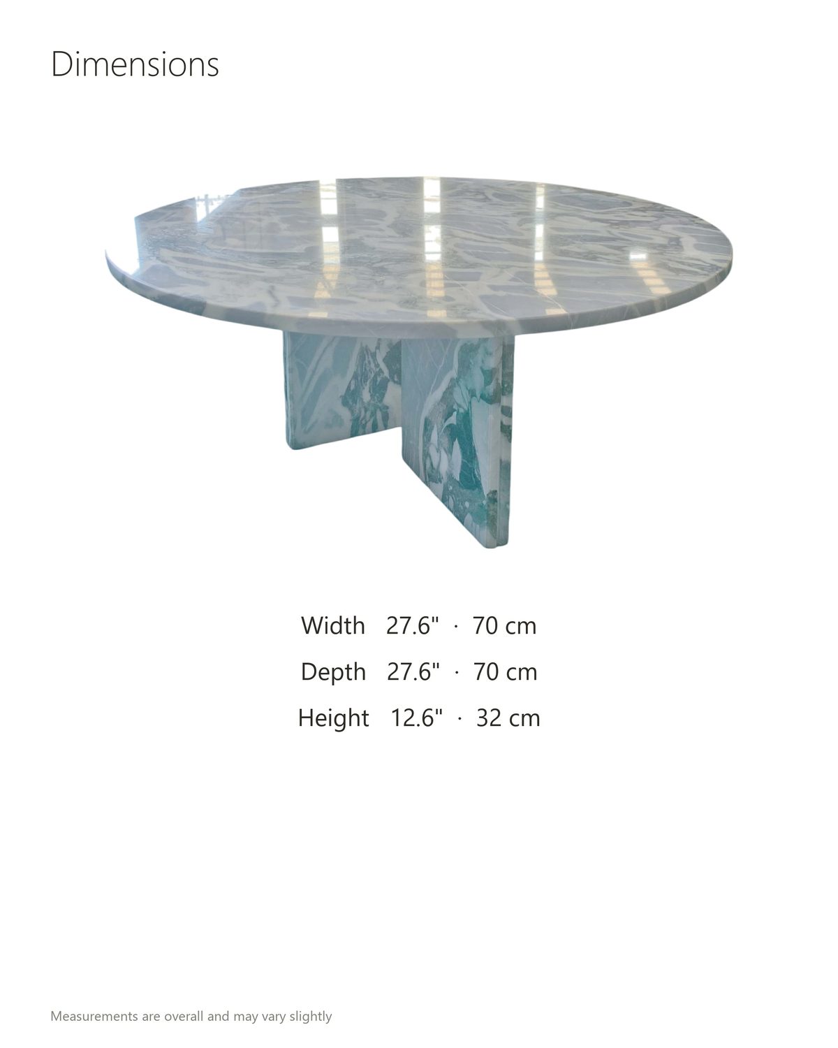 Cascia Compact Blue-Grey Marble Coffee Table dimensions: 27.6 in wide, 27.6 in deep, 12.6 in high