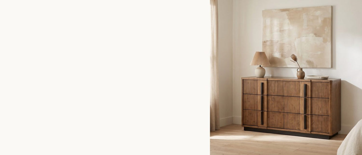 Reeded ash, dark lines. - Castelfranco 65.5-Inch Ash Brown Reeded 6-Drawer Dresser