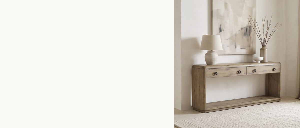 Rounded ends, knotty oak. - Castellaneta Knotty Oak Veneer Console Table