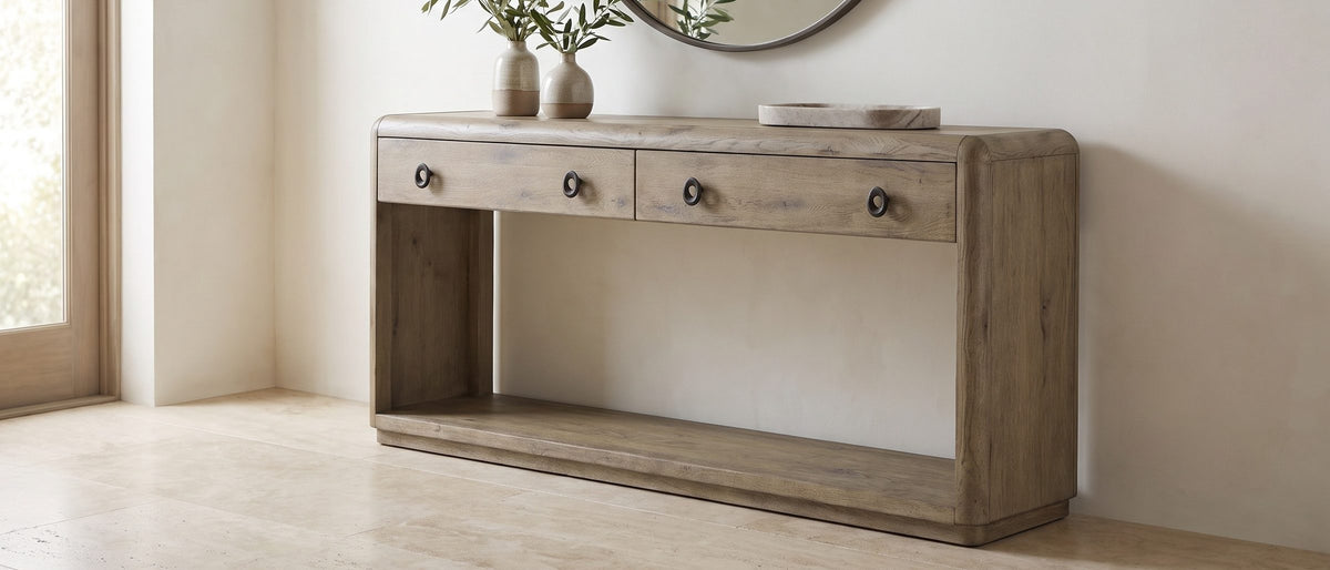 Castellaneta Knotty Oak Veneer Console Table in the room