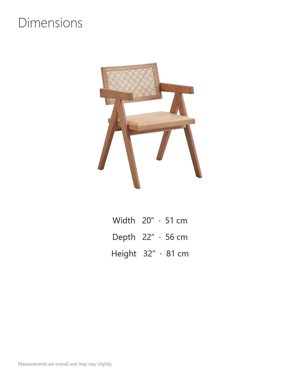 Caulonia Cane-Back A-Frame Wood Dining Chair (Set of 2) dimensions