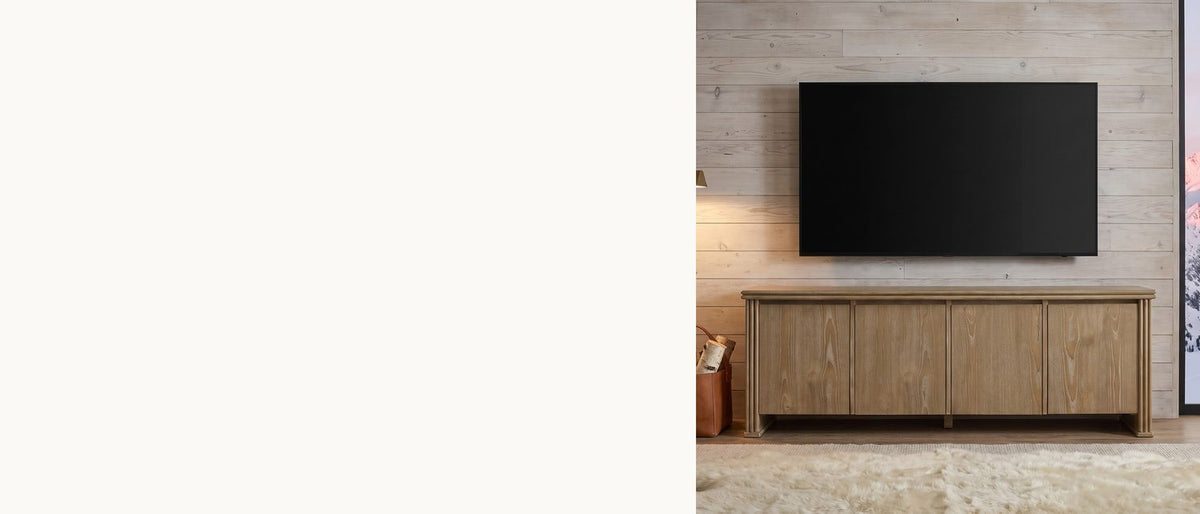 Flutes on the ends, calm in the middle. - Cefalu Fluted Oak Media Console