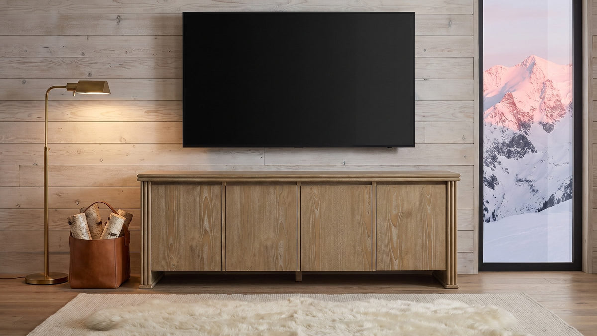 Cefalu Fluted Oak Media Console in the room