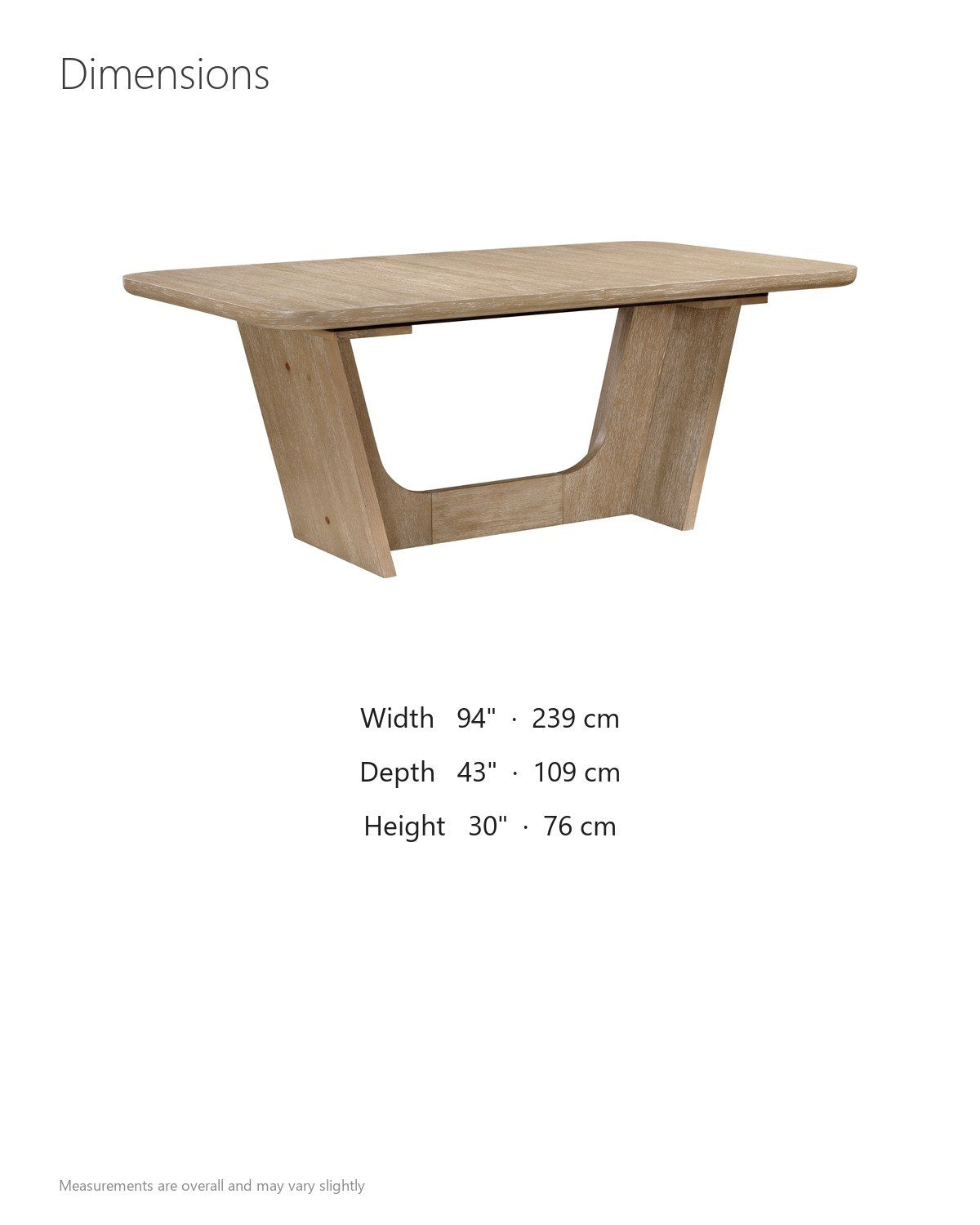 Cerchiara 74-94-Inch Extendable Rectangular Oak Veneer Dining Table dimensions
