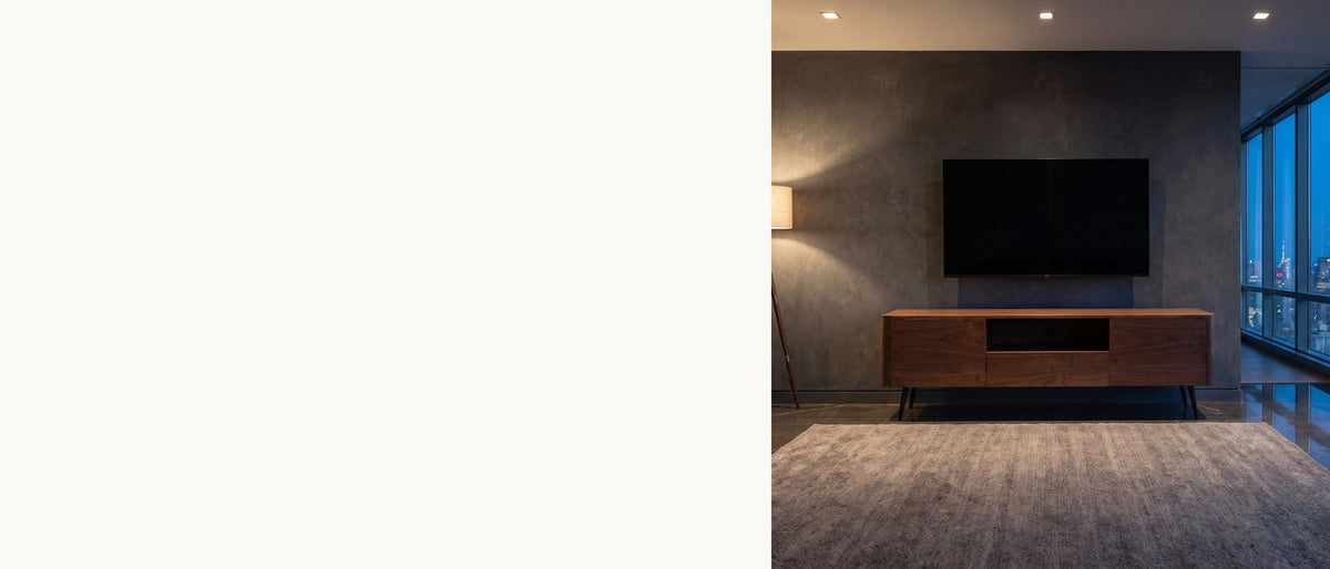 Walnut, with the corners softened. - Cernobbio Curved Walnut Media Console