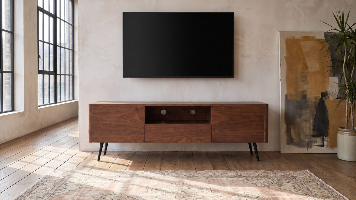 Cernobbio Curved Walnut Media Console in the room
