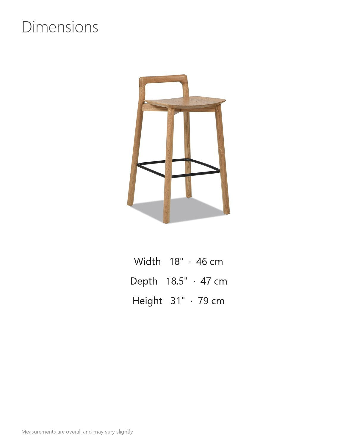 Cervicati 26.5-Inch Solid Ash Low-Back Counter Stool dimensions