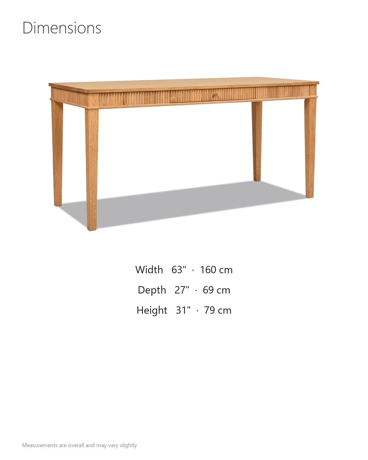 Cessaniti 63-Inch 1-Drawer Reeded Rubberwood Writing Desk dimensions