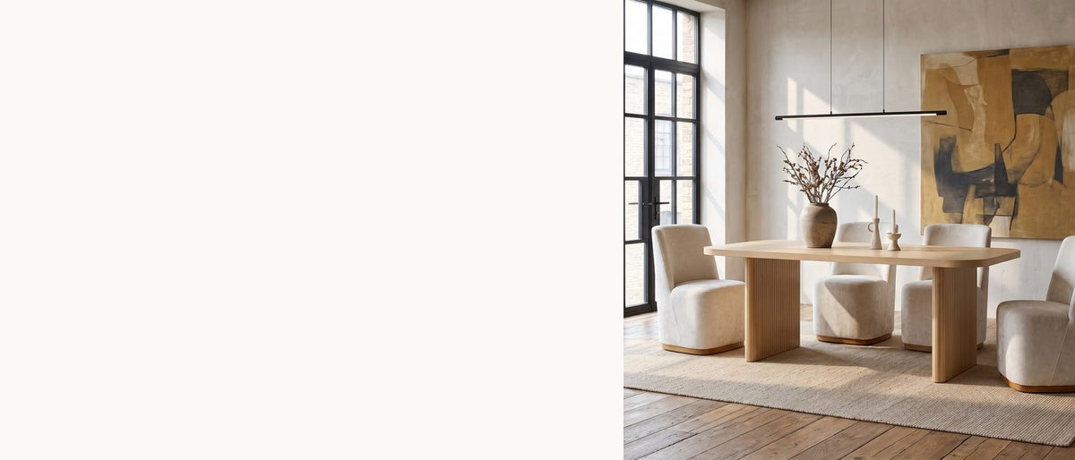 Fluted slabs, four soft chairs. - Cetraro 68.75-Inch Fluted Leg Dining Set with 4 Upholstered Chairs