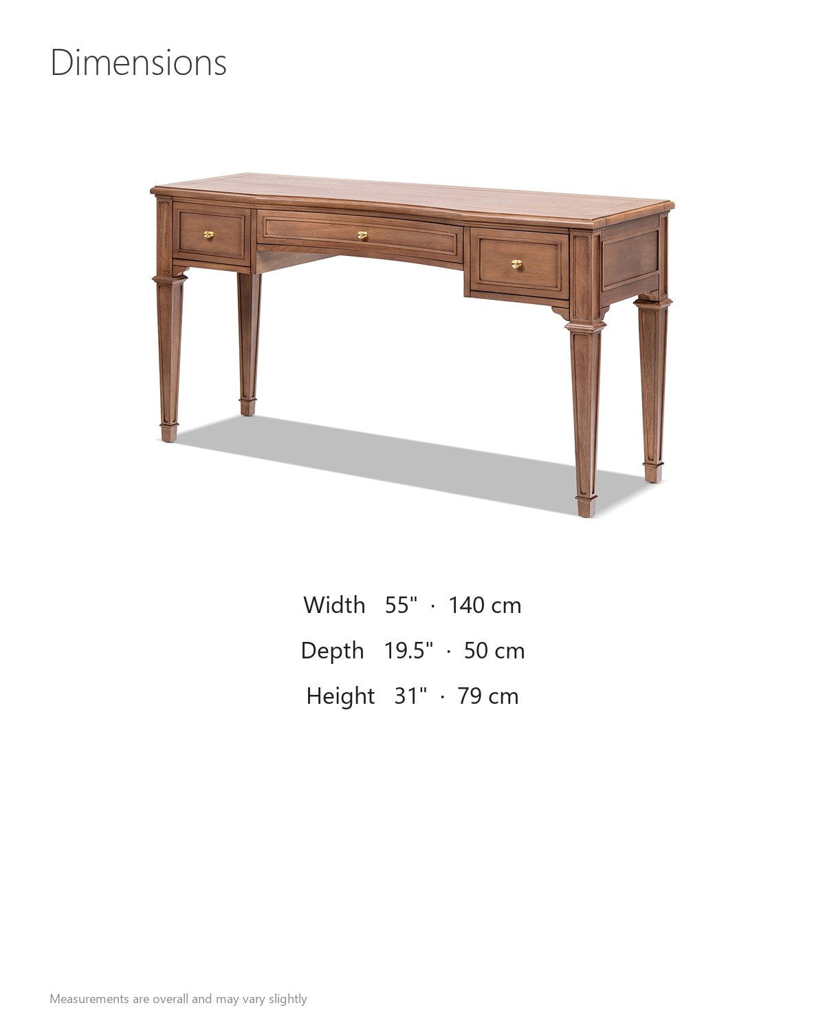 Chiaravalle 55-Inch 3-Drawer Rubberwood and Veneer Executive Desk dimensions