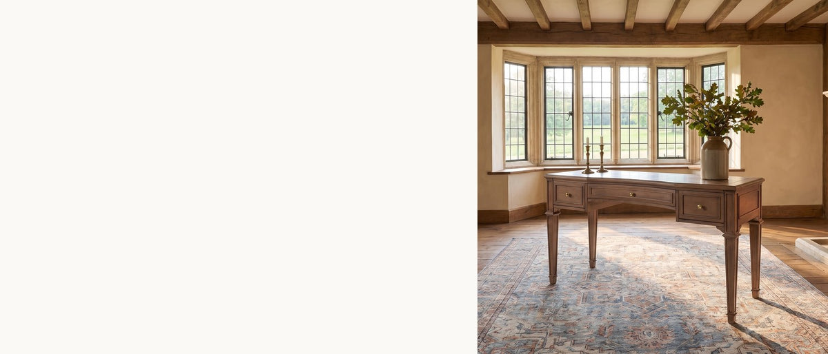 A classic study desk, slimmed down. - Chiaravalle 55-Inch 3-Drawer Rubberwood and Veneer Executive Desk