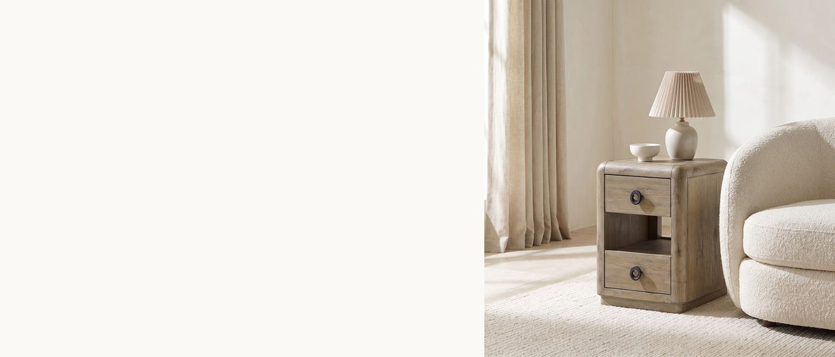 Knotty oak, two drawers, soft edges. - Chiaromonte Knotty Oak Veneer Two-Drawer Side Table