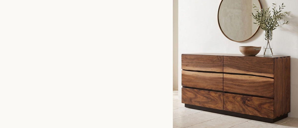 No handles, all grain. - Chioggia 64-Inch Smokey Walnut 6-Drawer Dresser