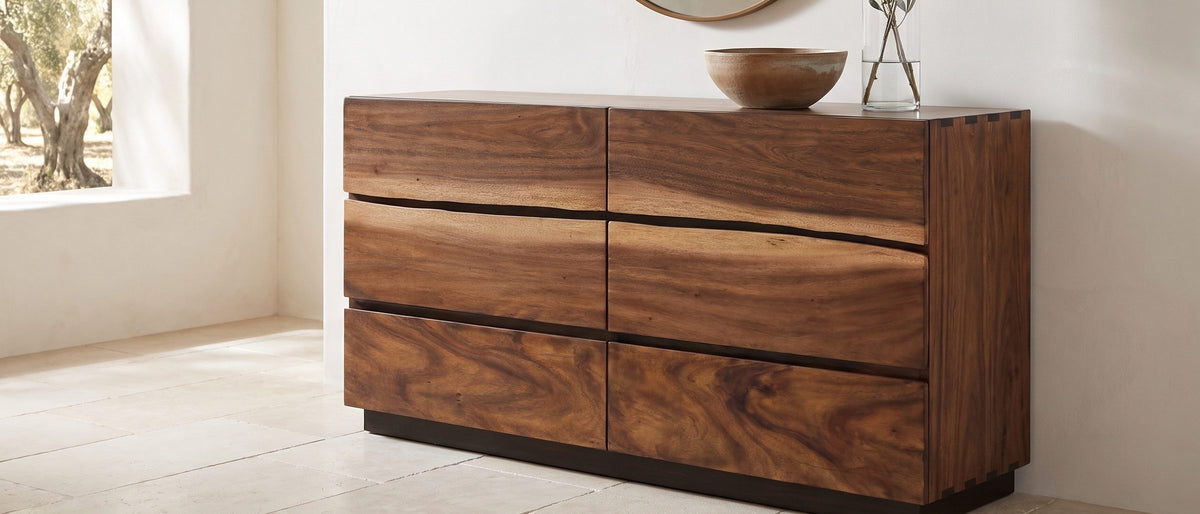 Chioggia 64-Inch Smokey Walnut 6-Drawer Dresser in the room