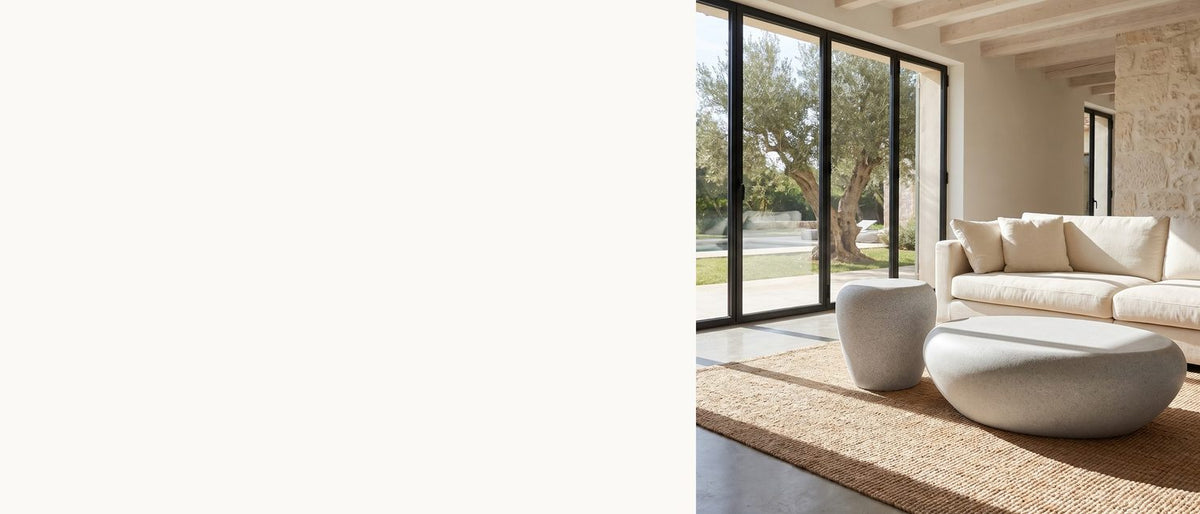 Two pebbles, one finish. - Cilento Grey Fiberglass Pebble Coffee Table and Side Table Set