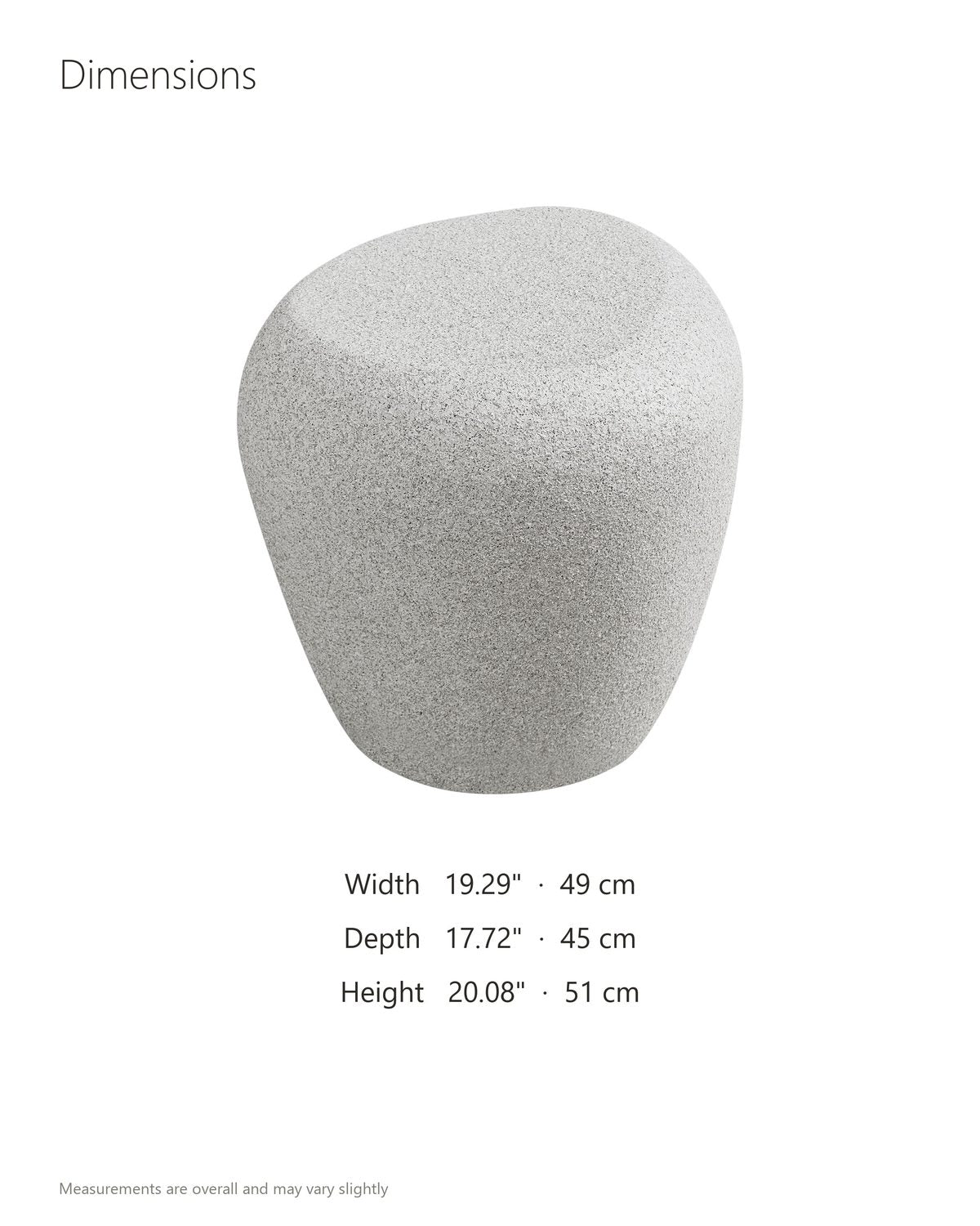 Cilento Speckled Grey Fiberglass Pebble Side Table dimensions: 19.29 in wide, 17.72 in deep, 20.08 in high