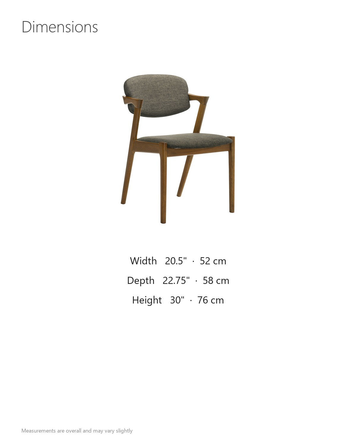 Cirella Mid-Century Z-Frame Walnut Finish Fabric Dining Chair (Set of 2) dimensions