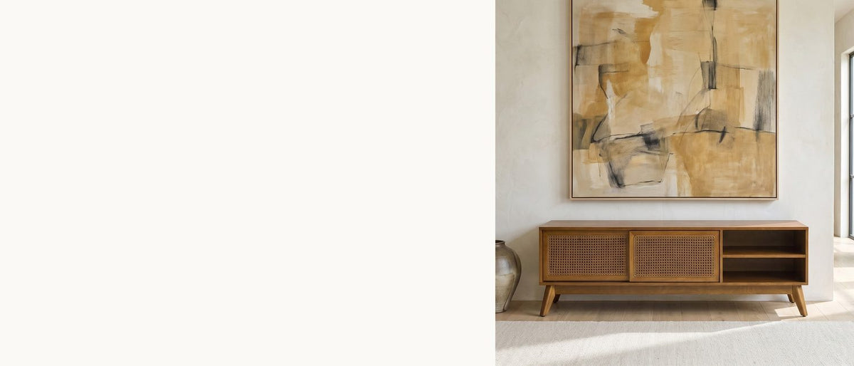 Natural cane, warm birch. - Cisternino 59-Inch Pecan Birch Veneer and Cane Media Console