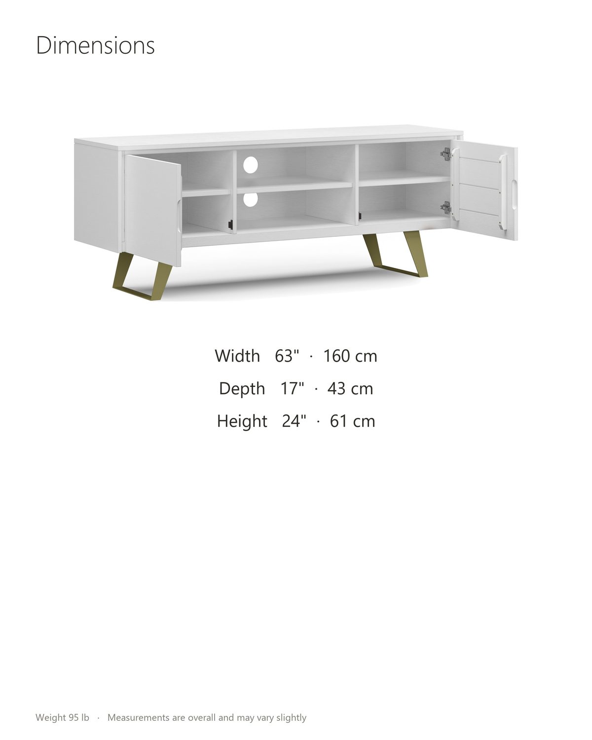 Cittadella White Media Console dimensions: 63 in wide, 17 in deep, 24 in high