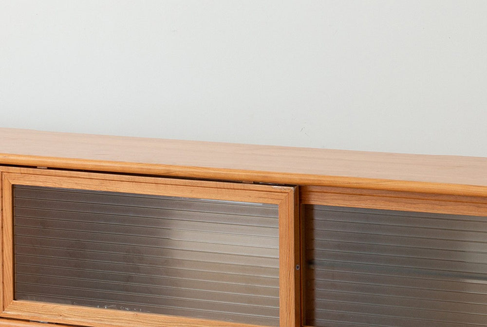 Reeded glass, three drawers
