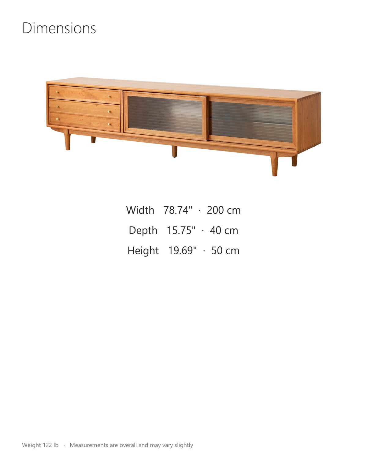 Cividale Solid Cherry Media Console dimensions: 78.74 in wide, 15.75 in deep, 19.69 in high