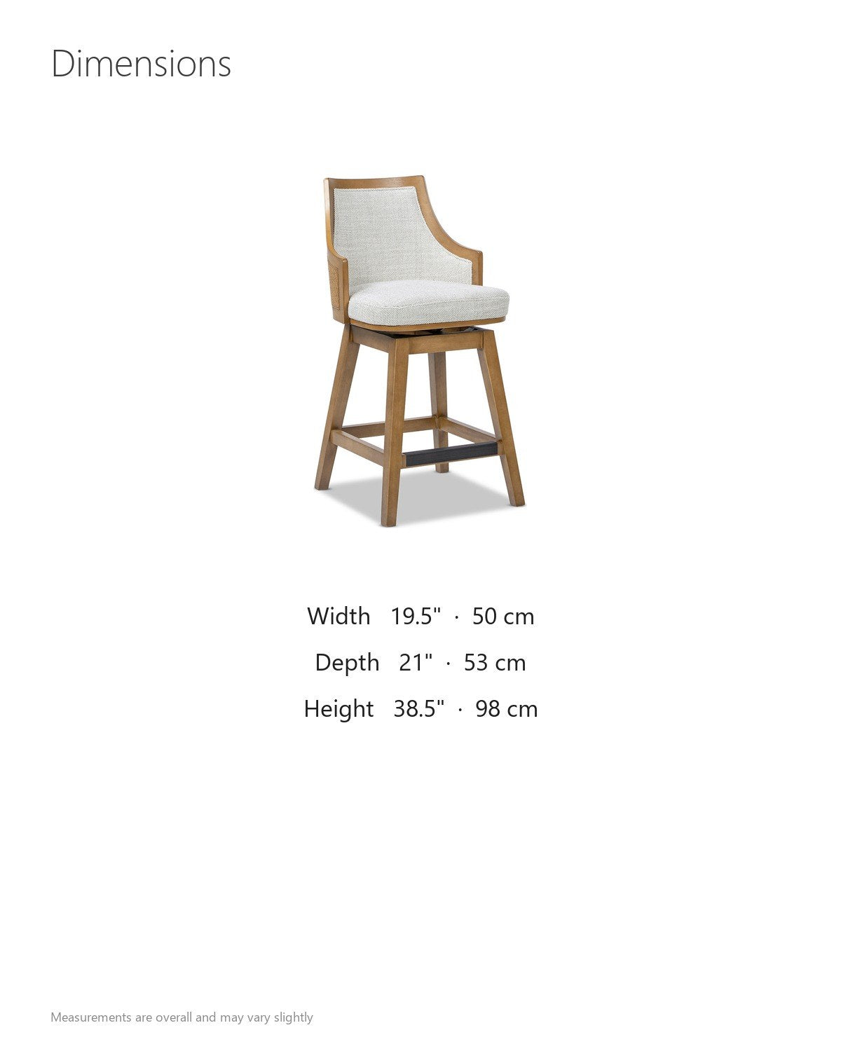 Cleto 26-Inch Woven Cane and Wood Swivel Counter Stool dimensions