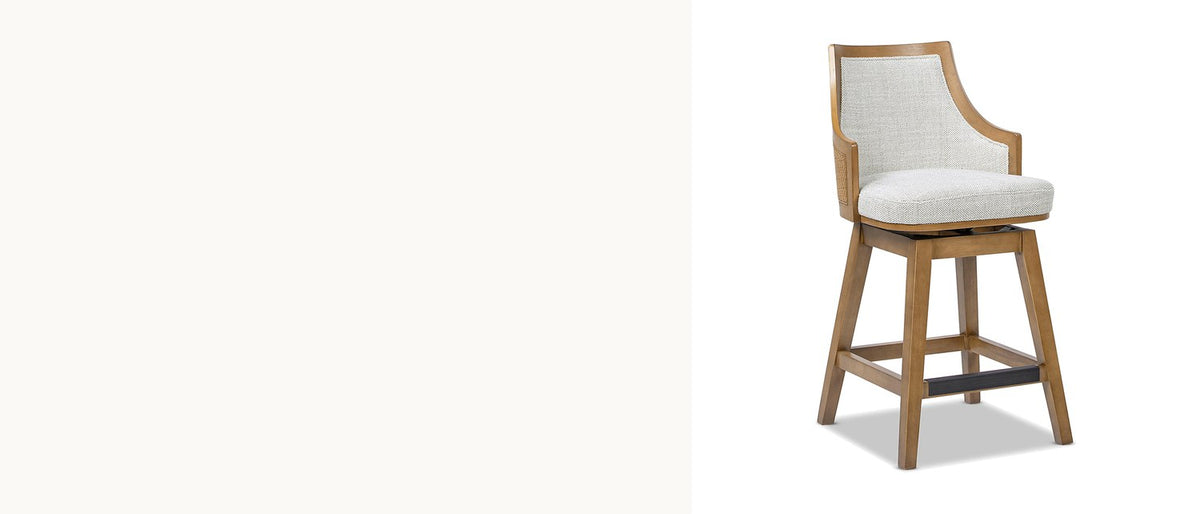 Turn to the room. - Cleto 26-Inch Woven Cane and Wood Swivel Counter Stool