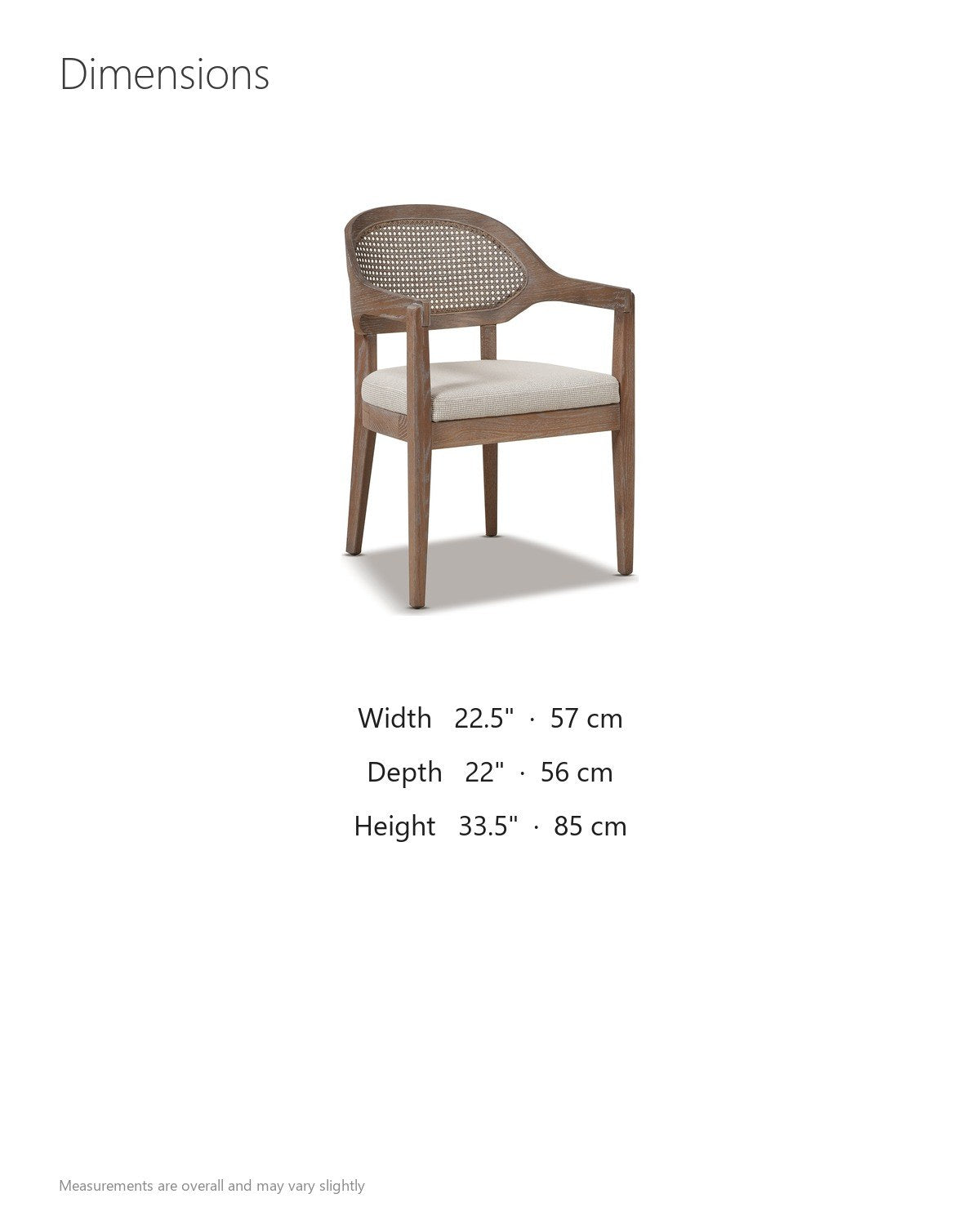 Corigliano Cane-Back Solid Oak Dining Chair dimensions