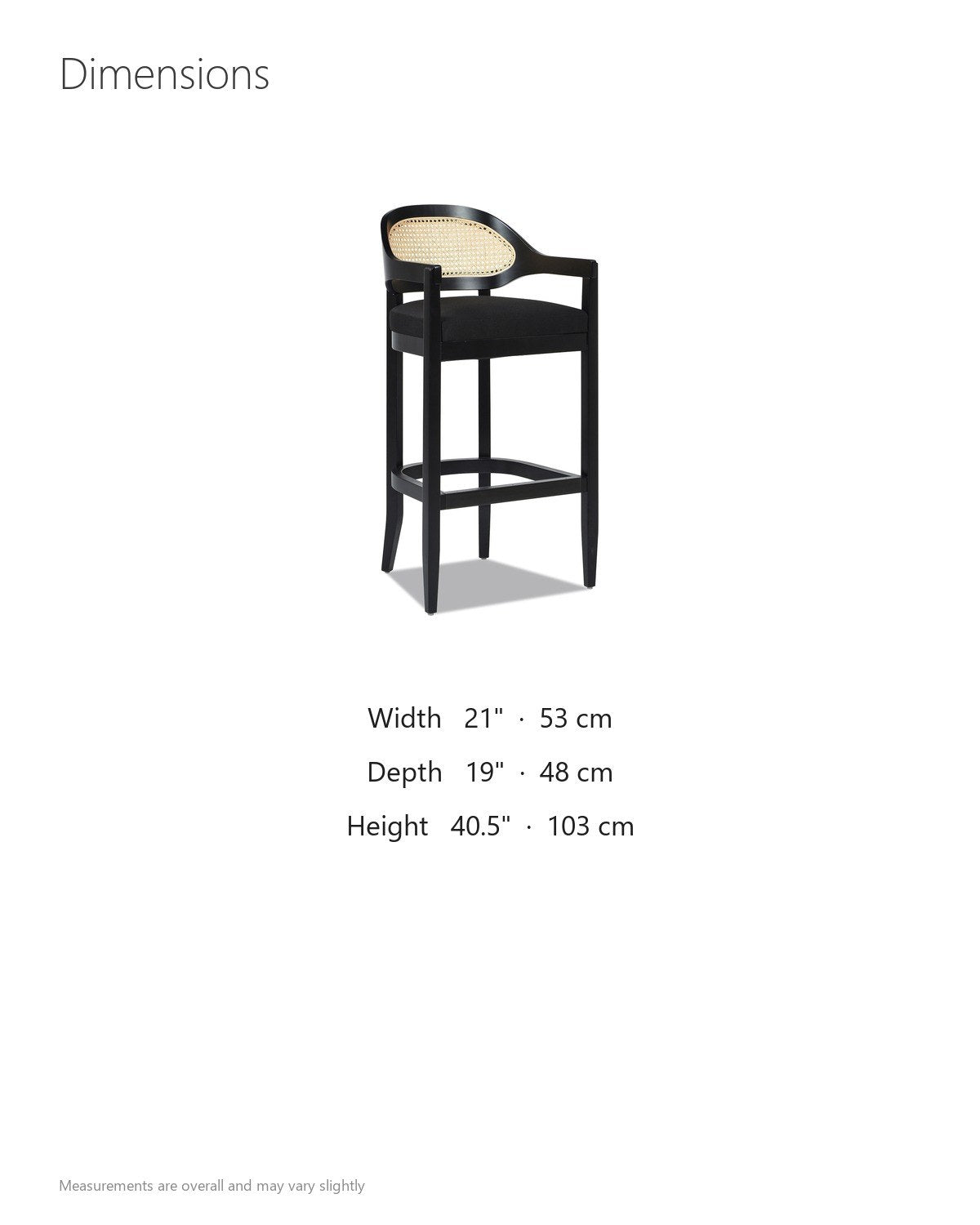 Cortale 30.5-Inch Cane-Back Black Oak Bar Stool dimensions