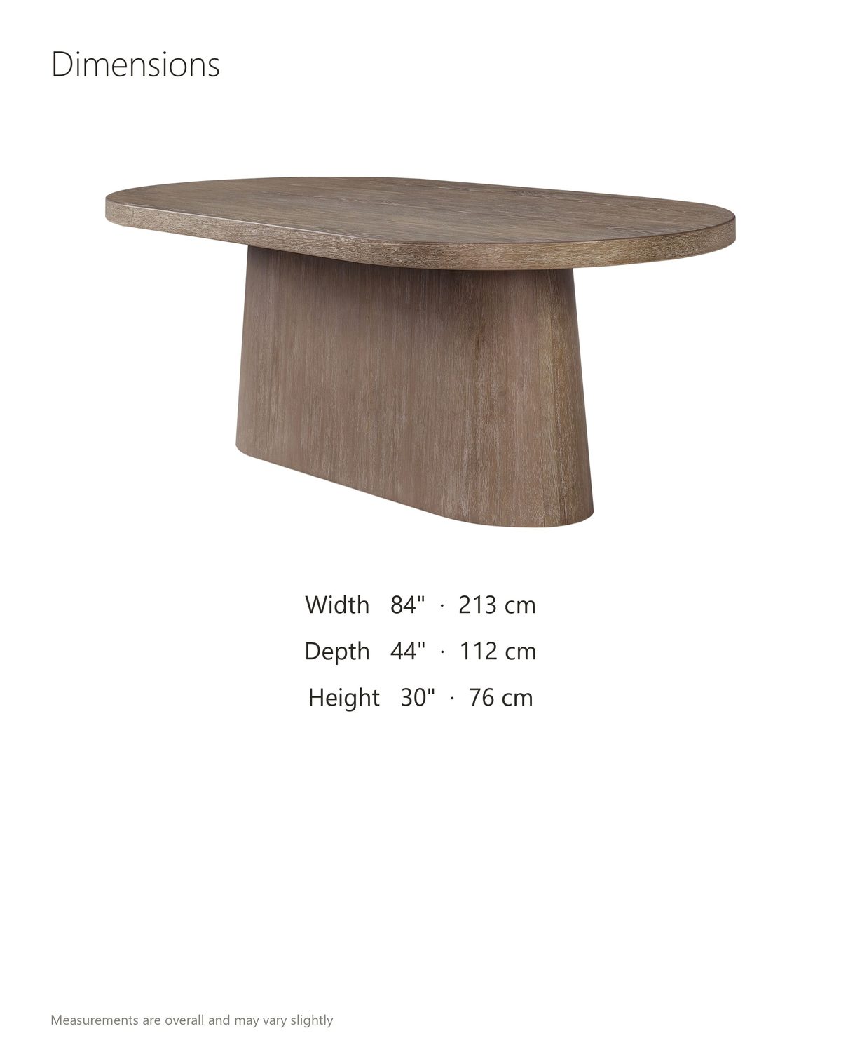 Cotronei 84-Inch Oval Cocoa Wood Veneer Pedestal Dining Table dimensions: 84 in long, 44 in wide and 30 in high