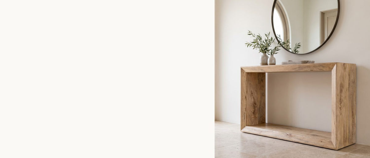 Four slabs of mango, one frame. - Crispiano Mango Wood Open Frame Console Table