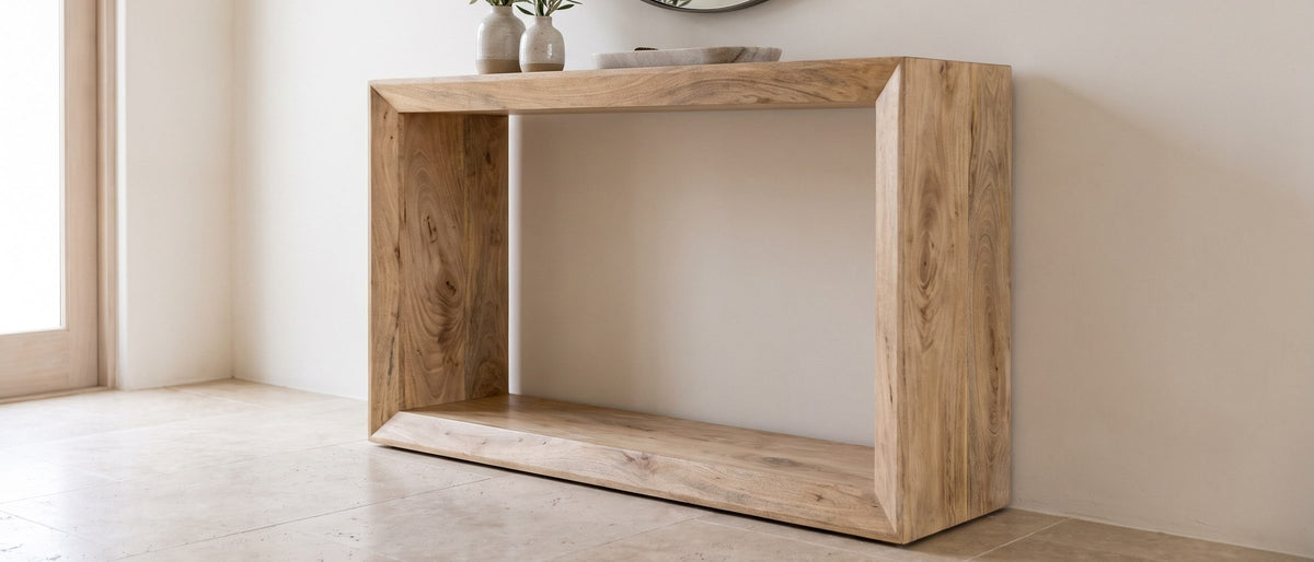 Crispiano Mango Wood Open Frame Console Table in the room