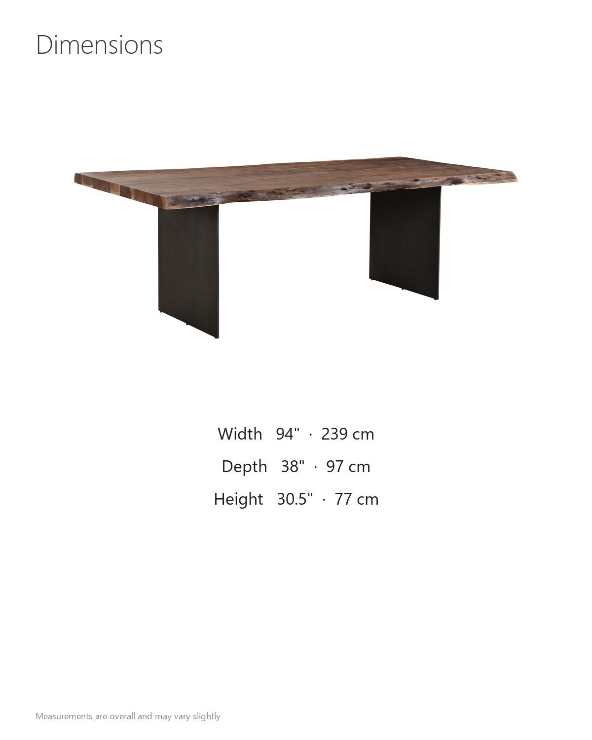 Cropalati 94-Inch Live-Edge Solid Acacia Dining Table dimensions