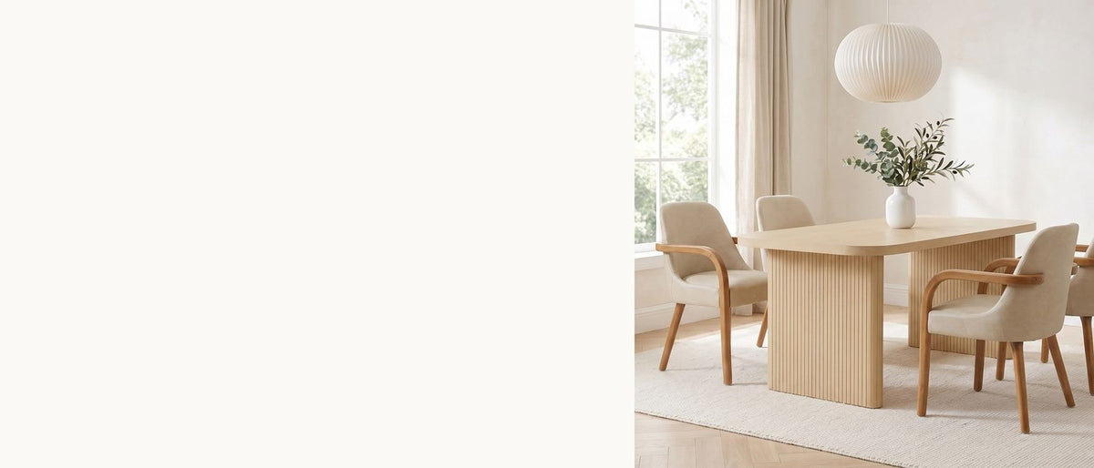 Fluted legs, bent-wood arms. - Cropani 69-Inch Rectangular Fluted Dining Set with 4 Arm Chairs