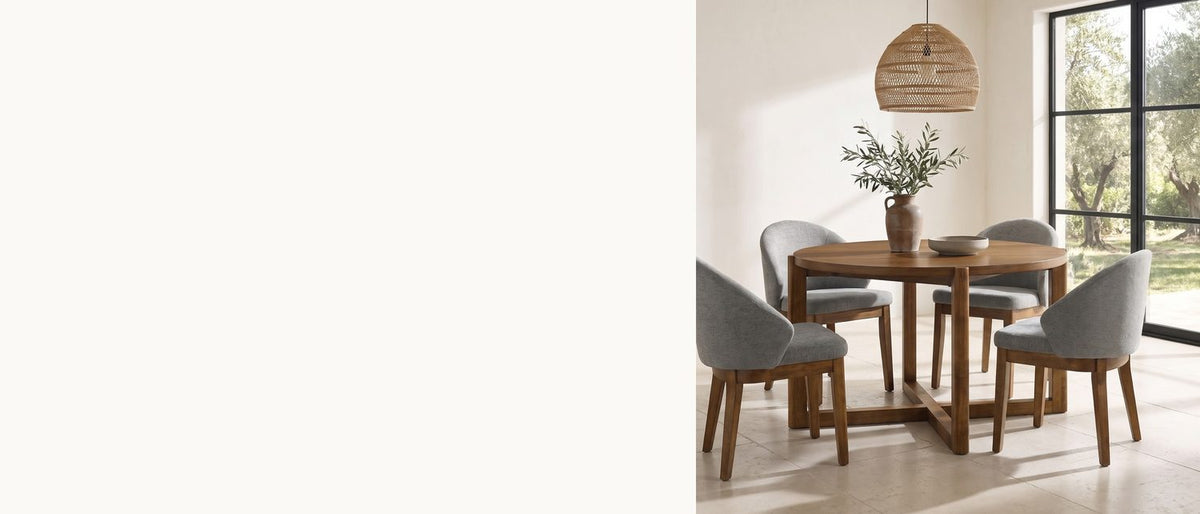 Four legs at the rim, four chairs between. - Crucoli 47-Inch Round Walnut-Finish Dining Set with 4 Chairs