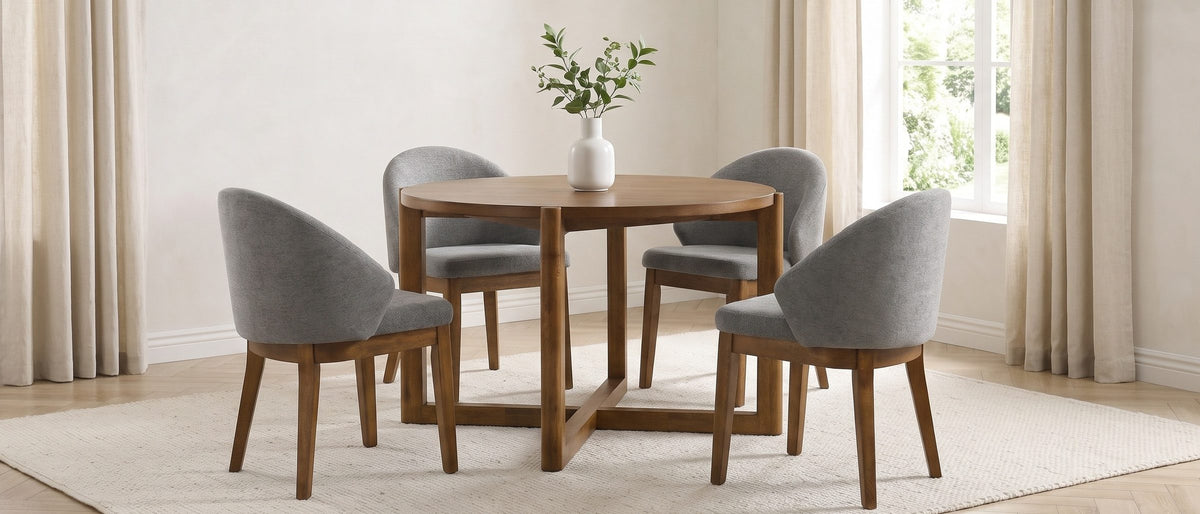 Crucoli 47-Inch Round Walnut-Finish Dining Set with 4 Chairs in the room