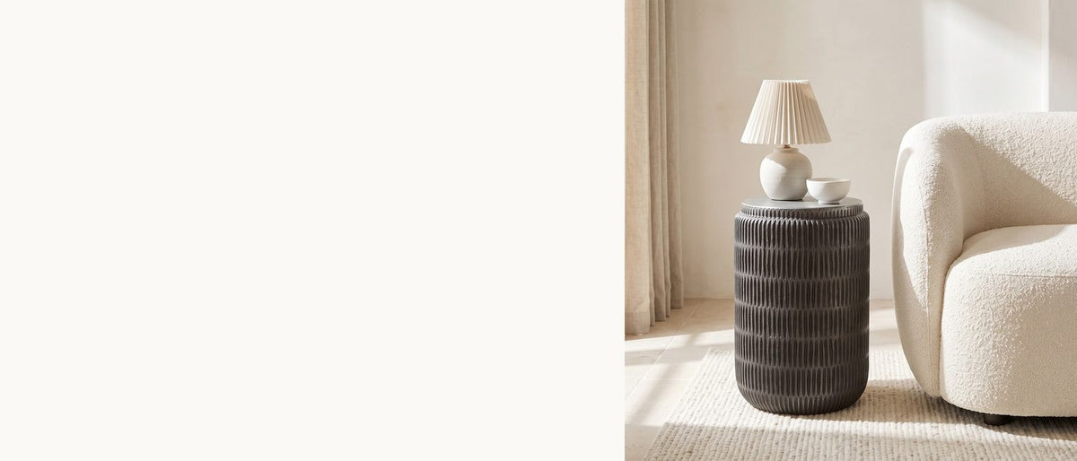 Cast in rows, graphite grey. - Cutigliano Cast Aluminum Carved Cylinder Side Table