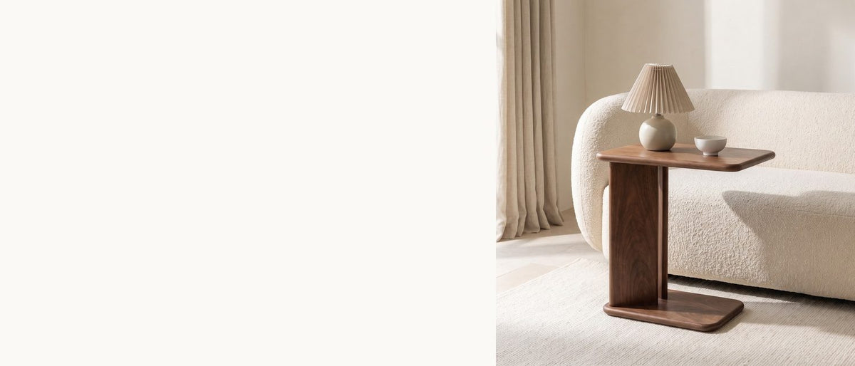 One upright, open on one side. - Cutrofiano Walnut Veneer C-Shaped Side Table