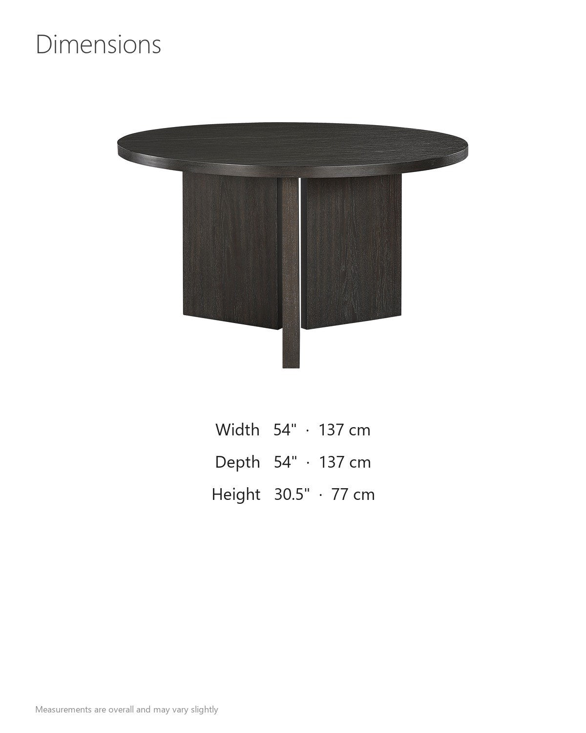 Davoli 54-Inch Round Ebony Oak Veneer Pedestal Dining Table dimensions