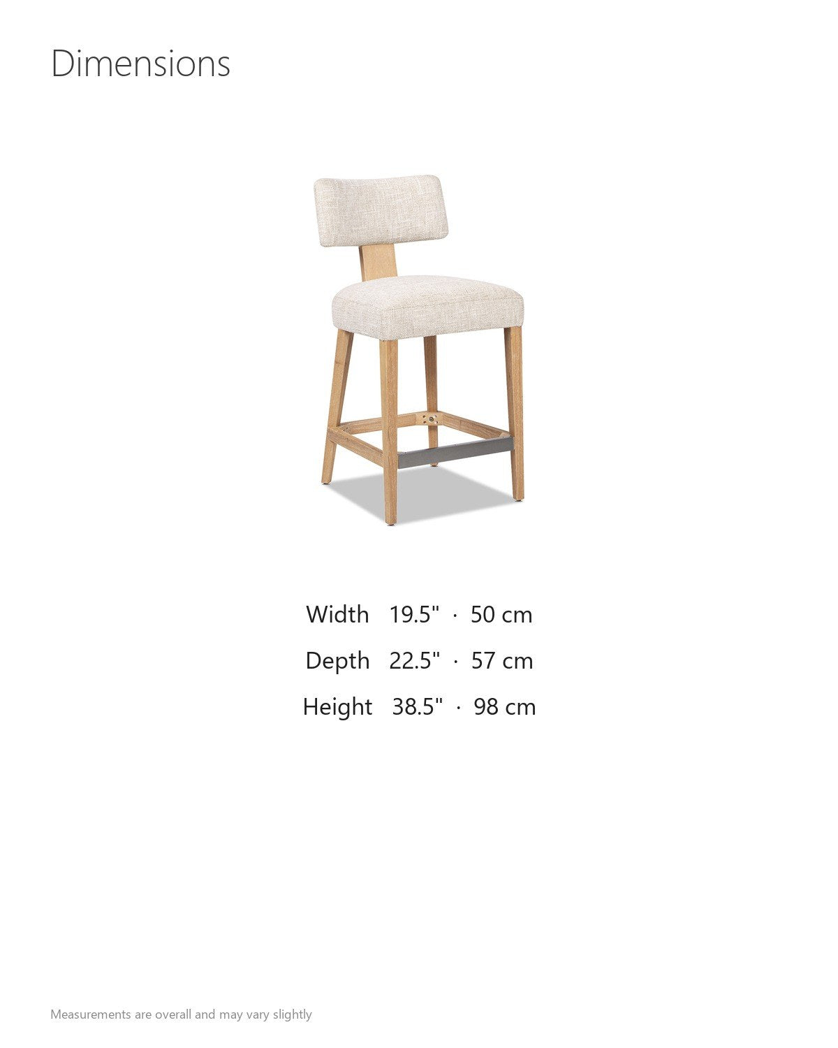 Dipignano 27-Inch T-Back Chenille and Wood Counter Stool (Set of 2) dimensions