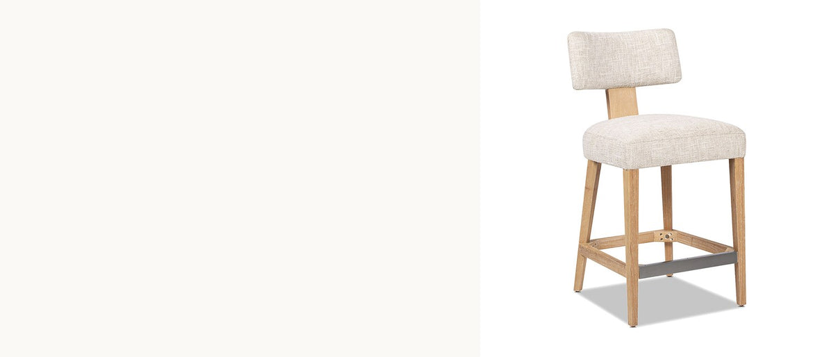 A plump seat, an open back. - Dipignano 27-Inch T-Back Chenille and Wood Counter Stool (Set of 2)