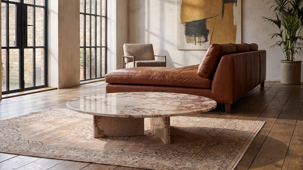 Pale stone at floor level. - Elba Rosa Marble Coffee Table